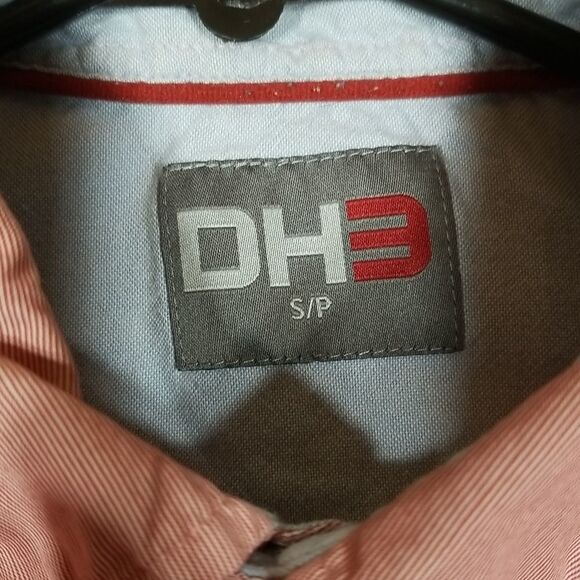 DH3 Shirt Men's Small Button Down Long Sleeve 100% Cotton Off Red Office Preppy - Picture 7 of 10